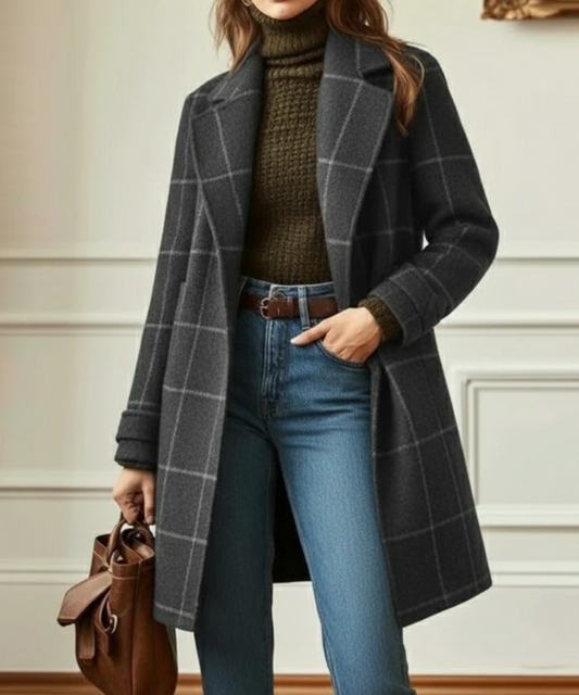 Olivia | Checkered Wool Blend Overcoat – Elegant • Warm • Timeless