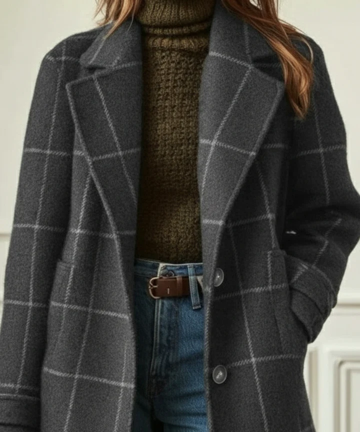 Olivia | Checkered Wool Blend Overcoat – Elegant • Warm • Timeless