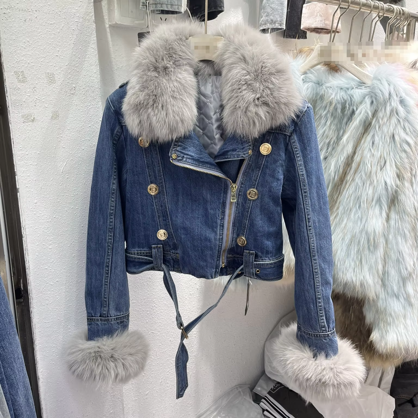 Amelia | Luxury Faux Fur Denim Jacket