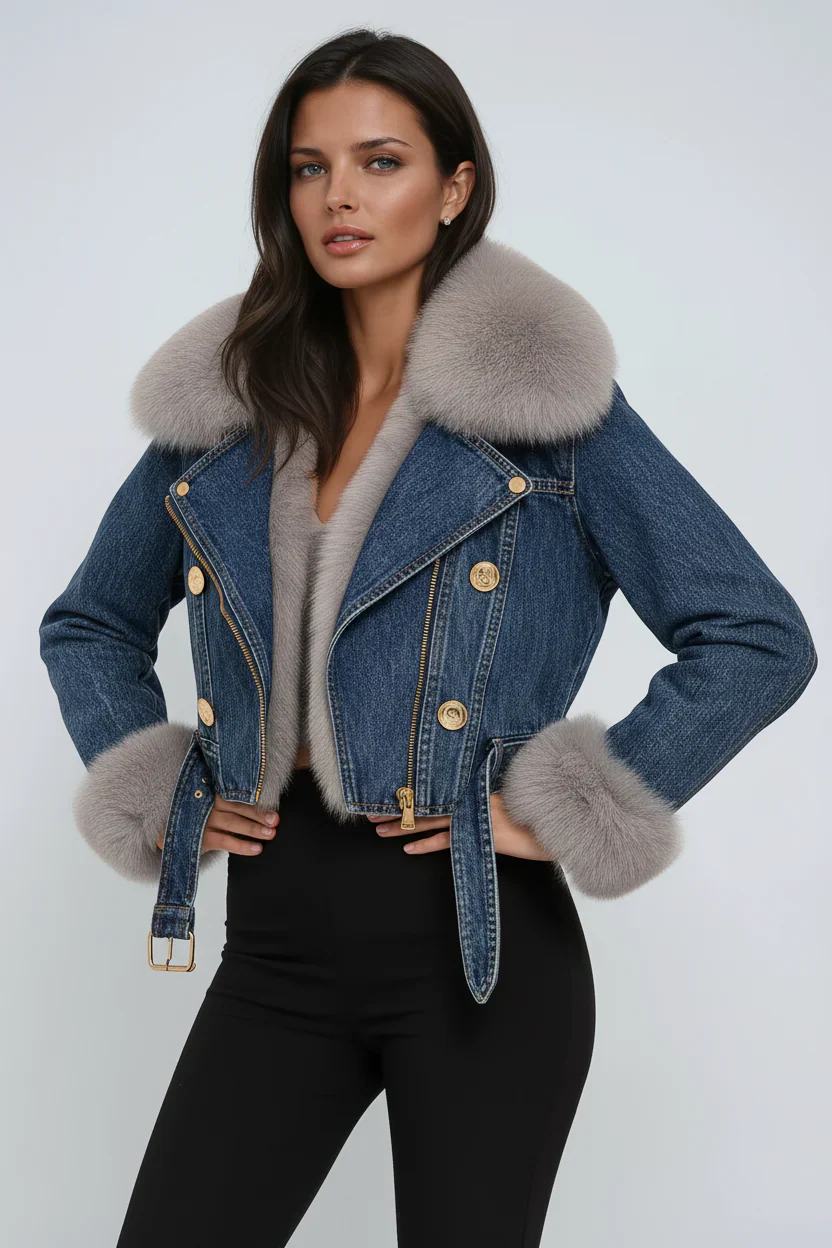 Amelia | Luxury Faux Fur Denim Jacket
