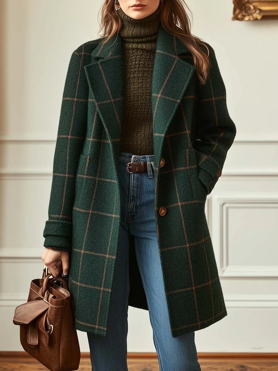 Olivia | Checkered Wool Blend Overcoat – Elegant • Warm • Timeless