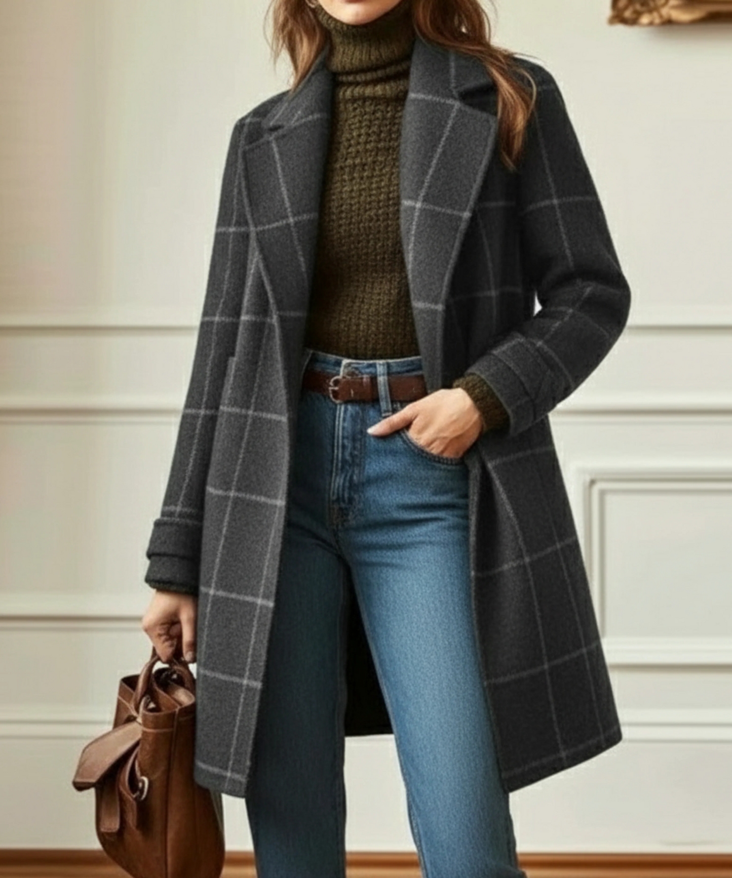 Olivia | Checkered Wool Blend Overcoat – Elegant • Warm • Timeless